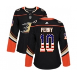 Women Anaheim Ducks #10 Corey Perry Authentic Black USA Flag Fashion Hockey Jersey