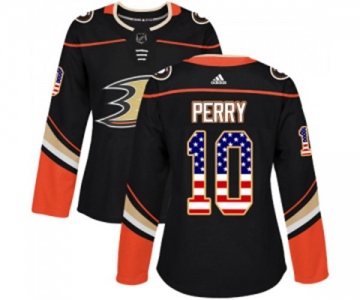 Women Anaheim Ducks #10 Corey Perry Authentic Black USA Flag Fashion Hockey Jersey