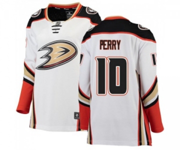 Women Anaheim Ducks #10 Corey Perry Authentic White Away Fanatics Branded Breakaway Hockey Jersey