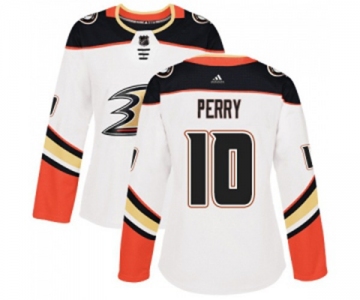 Women Anaheim Ducks #10 Corey Perry Authentic White Away Hockey Jersey