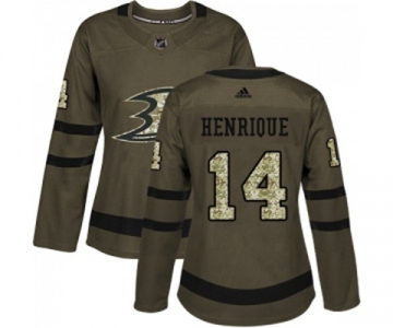 Women Anaheim Ducks #14 Adam Henrique Authentic Green Salute to Service Hockey Jersey