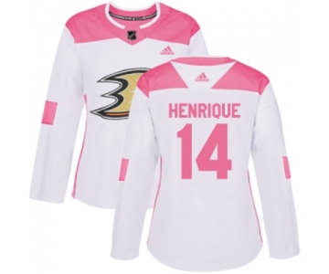 Women Anaheim Ducks #14 Adam Henrique Authentic White Pink Fashion Hockey Jersey