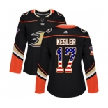 Women Anaheim Ducks #17 Ryan Kesler Authentic Black USA Flag Fashion Hockey Jersey