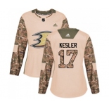 Women Anaheim Ducks #17 Ryan Kesler Authentic Camo Veterans Day Practice Hockey Jersey