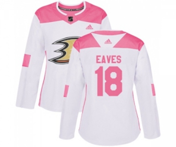 Women Anaheim Ducks #18 Patrick Eaves Authentic White Pink Fashion Hockey Jersey