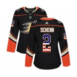 Women Anaheim Ducks #2 Luke Schenn Authentic Black USA Flag Fashion Hockey Jersey