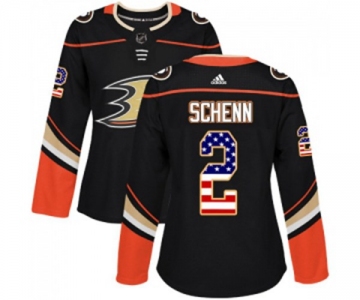 Women Anaheim Ducks #2 Luke Schenn Authentic Black USA Flag Fashion Hockey Jersey