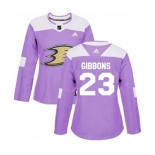 Women Anaheim Ducks #23 Brian Gibbons Authentic Purple Fights Cancer Practice Hockey Jersey