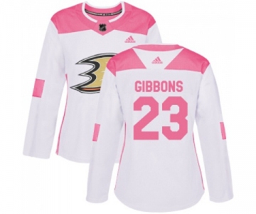 Women Anaheim Ducks #23 Brian Gibbons Authentic White Pink Fashion Hockey Jersey