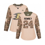 Women Anaheim Ducks #24 Carter Rowney Authentic Camo Veterans Day Practice Hockey Jersey