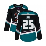 Women Anaheim Ducks #25 Ondrej Kase Authentic Black Teal Alternate Hockey Jersey