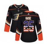 Women Anaheim Ducks #25 Ondrej Kase Authentic Black USA Flag Fashion Hockey Jersey