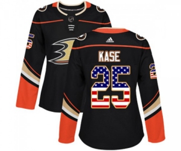 Women Anaheim Ducks #25 Ondrej Kase Authentic Black USA Flag Fashion Hockey Jersey