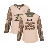 Women Anaheim Ducks #25 Ondrej Kase Authentic Camo Veterans Day Practice Hockey Jersey