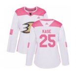 Women Anaheim Ducks #25 Ondrej Kase Authentic White Pink Fashion Hockey Jersey