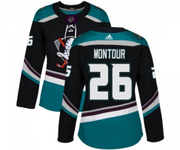 Women Anaheim Ducks #26 Brandon Montour Authentic Black Teal Alternate Hockey Jersey