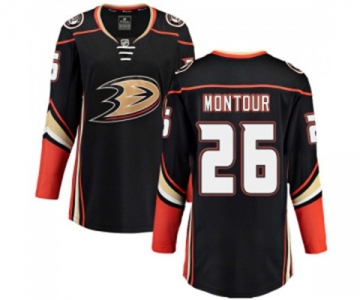 Women Anaheim Ducks #26 Brandon Montour Fanatics Branded Black Home Breakaway Hockey Jersey