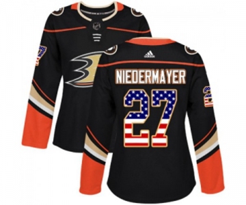 Women Anaheim Ducks #27 Scott Niedermayer Authentic Black USA Flag Fashion Hockey Jersey