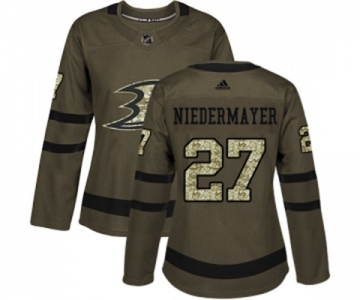 Women Anaheim Ducks #27 Scott Niedermayer Authentic Green Salute to Service Hockey Jersey