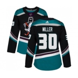 Women Anaheim Ducks #30 Ryan Miller Authentic Black Teal Alternate Hockey Jersey