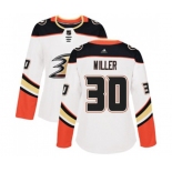 Women Anaheim Ducks #30 Ryan Miller Authentic White Away Hockey Jersey