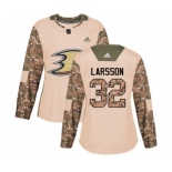 Women Anaheim Ducks #32 Jacob Larsson Authentic Camo Veterans Day Practice Hockey Jersey