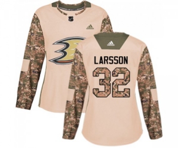 Women Anaheim Ducks #32 Jacob Larsson Authentic Camo Veterans Day Practice Hockey Jersey