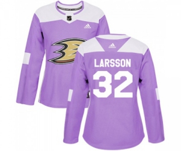 Women Anaheim Ducks #32 Jacob Larsson Authentic Purple Fights Cancer Practice Hockey Jersey