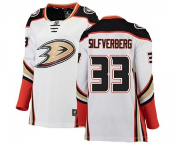 Women Anaheim Ducks #33 Jakob Silfverberg Authentic White Away Fanatics Branded Breakaway Hockey Jersey