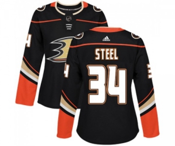 Women Anaheim Ducks #34 Sam Steel Authentic Black Home Hockey Jersey