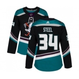 Women Anaheim Ducks #34 Sam Steel Authentic Black Teal Alternate Hockey Jersey