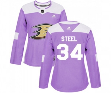 Women Anaheim Ducks #34 Sam Steel Authentic Purple Fights Cancer Practice Hockey Jersey