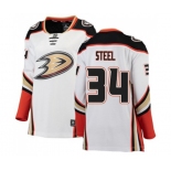 Women Anaheim Ducks #34 Sam Steel Authentic White Away Fanatics Branded Breakaway Hockey Jersey