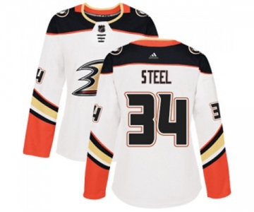 Women Anaheim Ducks #34 Sam Steel Authentic White Away Hockey Jersey