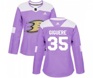 Women Anaheim Ducks #35 Jean-Sebastien Giguere Authentic Purple Fights Cancer Practice Hockey Jersey