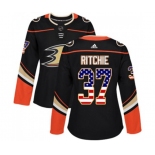 Women Anaheim Ducks #37 Nick Ritchie Authentic Black USA Flag Fashion Hockey Jersey