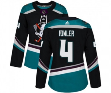 Women Anaheim Ducks #4 Cam Fowler Authentic Black Teal Alternate Hockey Jersey