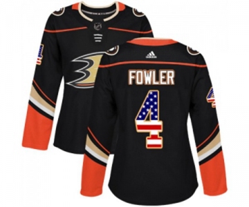 Women Anaheim Ducks #4 Cam Fowler Authentic Black USA Flag Fashion Hockey Jersey