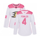 Women Anaheim Ducks #4 Cam Fowler Authentic White Pink Fashion Hockey Jersey