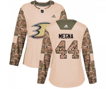 Women Anaheim Ducks #44 Jaycob Megna Authentic Camo Veterans Day Practice Hockey Jersey