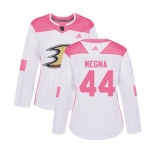 Women Anaheim Ducks #44 Jaycob Megna Authentic White Pink Fashion Hockey Jersey