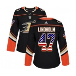 Women Anaheim Ducks #47 Hampus Lindholm Authentic Black USA Flag Fashion Hockey Jersey