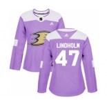 Women Anaheim Ducks #47 Hampus Lindholm Authentic Purple Fights Cancer Practice Hockey Jersey