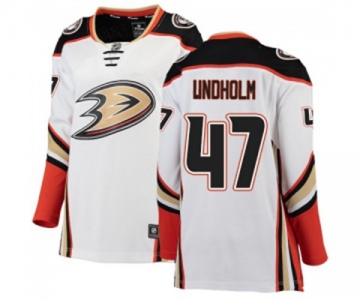 Women Anaheim Ducks #47 Hampus Lindholm Authentic White Away Fanatics Branded Breakaway Hockey Jersey