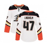 Women Anaheim Ducks #47 Hampus Lindholm Authentic White Away Hockey Jersey