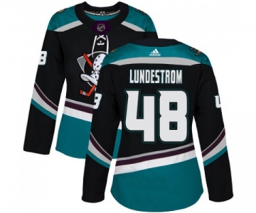 Women Anaheim Ducks #48 Isac Lundestrom Authentic Black Teal Alternate Hockey Jersey