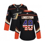 Women Anaheim Ducks #48 Isac Lundestrom Authentic Black USA Flag Fashion Hockey Jersey