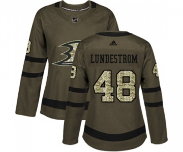 Women Anaheim Ducks #48 Isac Lundestrom Authentic Green Salute to Service Hockey Jersey