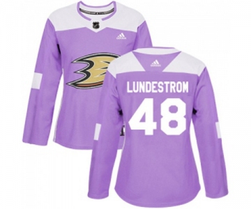 Women Anaheim Ducks #48 Isac Lundestrom Authentic Purple Fights Cancer Practice Hockey Jersey