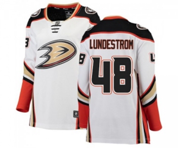 Women Anaheim Ducks #48 Isac Lundestrom Authentic White Away Fanatics Branded Breakaway Hockey Jersey